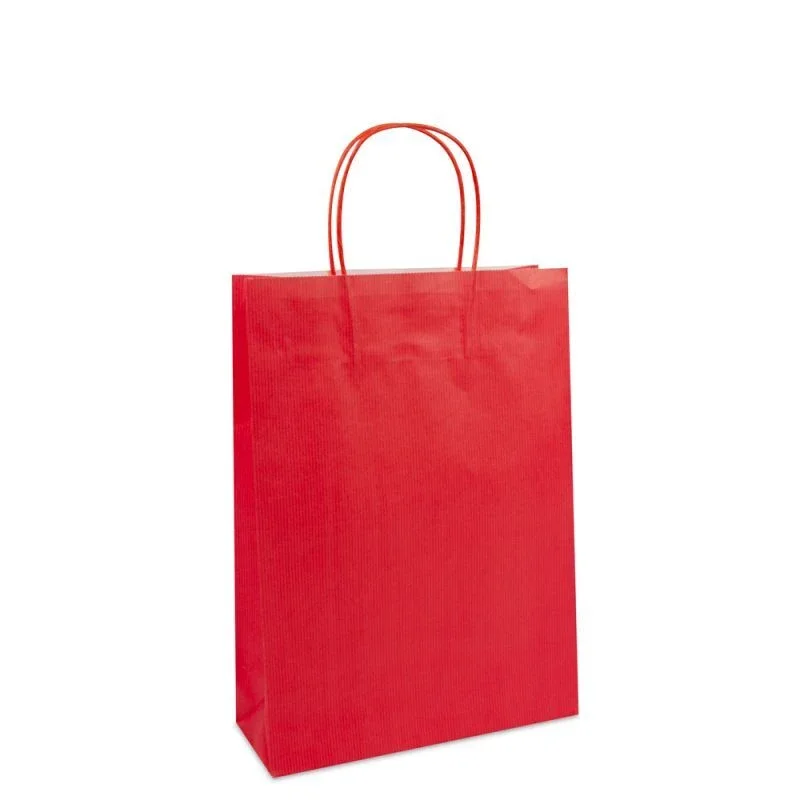 Paper Carrier Bags Red 25+10x35cm Twisted Handles + Cardboard Base