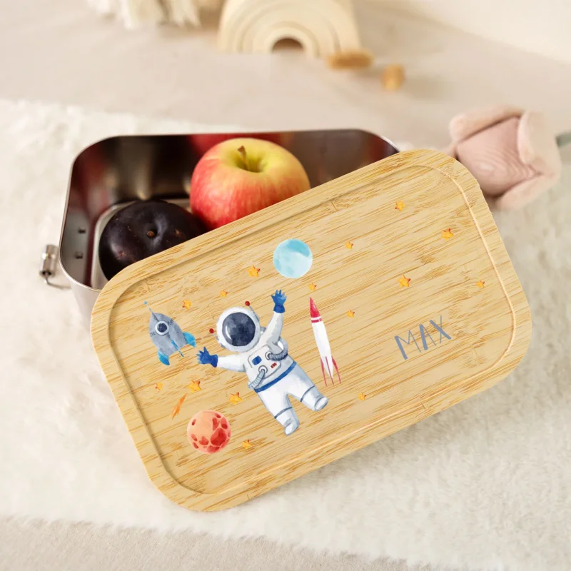 Brotdose mit Deckel für Kinder mit UV-Druck im "Astronaut" Design GRAVURZEILE