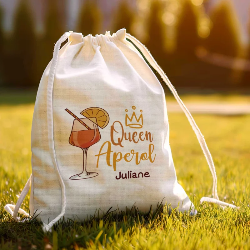 Bedruckter Turnbeutel im Queen Aperol Design GRAVURZEILE