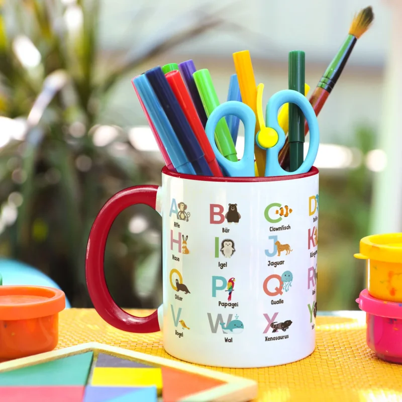 Bedruckte Tasse - ABC Tiere - Geschenk zur Einschulung GRAVURZEILE