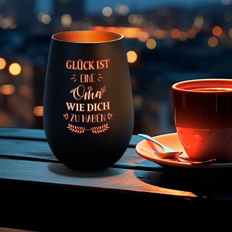 Deko Windlicht aus Glas mit Gravur - Glück ist eine Oma wie Dich zu haben - Ideal für Teelicht