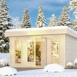 Karibu großes Poolhaus “Gatenhaus North” Pultdach ca. 4x4m (3.96x3.96m) modern aus Holz in Natur