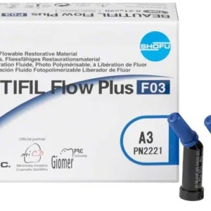 Beautifil Flow Plus F03 Tips A3 mit Produktverpackung und drei Applikationsspitzen.