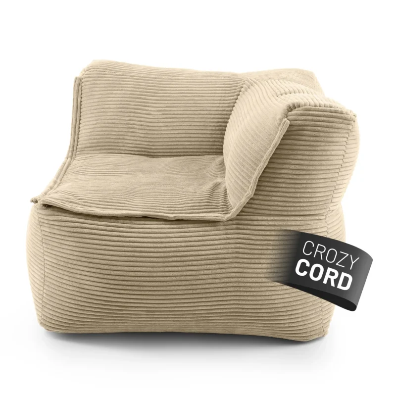 Modulares Eckteil rechts aus der LUMALAND Cord-Reihe - 340 L - 81 x 81 x 70 cm - Beige Sitzsack mit Cordbezug und Komfortform