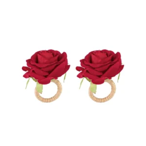 Ronds de serviette roses pour décoration de table rouges avec anneau en paille tressée naturelle