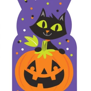 Sachets plastique chat et citrouille pour Halloween violets
