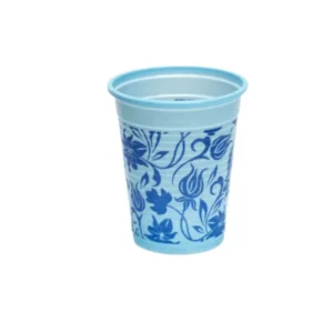 Monoart Mundspülbecher FLOWER blau mit Blumendekor, 180ml Volumen.