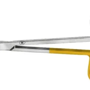 Zahnfleischschere OP-Special, gerade, 10,5 cm lang, mit gelbem Griff.