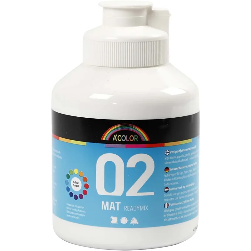 A-Color Acrylic Paint, white, 02 - matt (color poster), 500ml