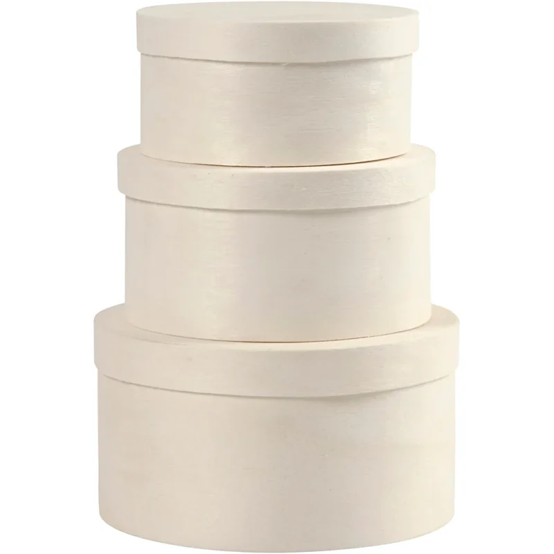 Round Wood Chip Box, H: 5,4+6,5+7,3 cm, dia. 10+11+13 cm/ 1 set
