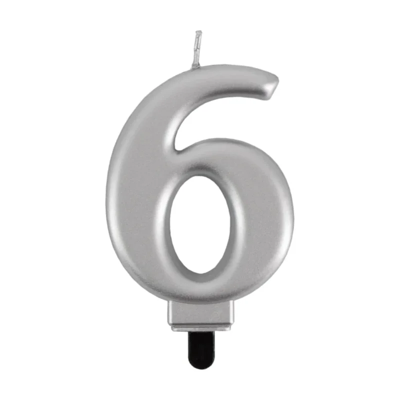 6 Jaar Kaars Zilver Metellic 7cm van VDV Benefit koop je bij Partywinkel