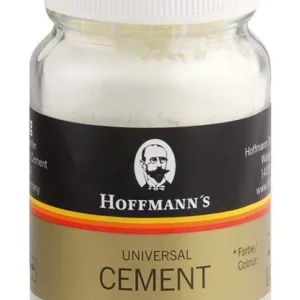 Hoffmann's Universal Cement FB04 im Glasbehälter mit weißem Schraubverschluss.