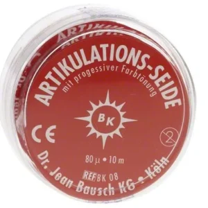 Artikulationsseide 16mm rot Rolle in transparenter Verpackung.