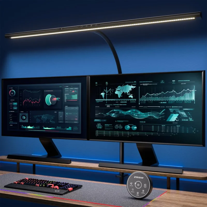 EYOCEAN Schreibtischlampe LED mit Gestensteuerung & Fernbedienung, 24W 80CM Klemmbare Dimmbare Monitor Lampe, Tageslichtlampe für Arbeiter in Büro Leser Architekenden Schneider