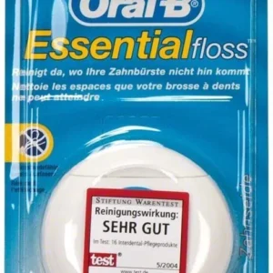 Oral-B Essentialfloss Zahnseide in Blisterverpackung mit Qualitätssiegel.
