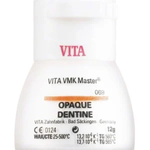 VMK Master 3D Opaque Dentine 12g 0M1 Zahnmaterial in weißem Behälter.