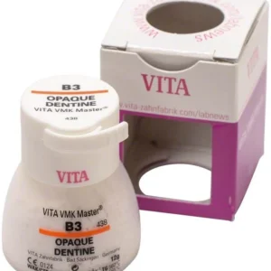 VMK Master Opaque Dentine B3, 12g, mit Verpackung im Hintergrund.