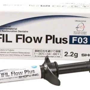 BEAUTIFIL Flow Plus Spritze F03 MI mit Verpackung und Zubehör.