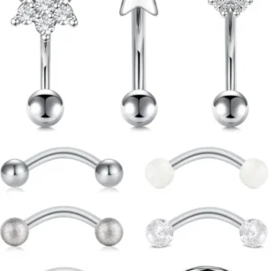 9-10 Stück Augenbrauenpiercing Set 16G Chirurgenstahl Diamant Perle