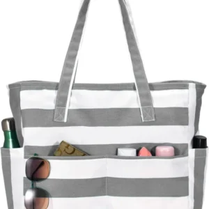 Große Strandtasche mit 9 Taschen und Reißverschluss