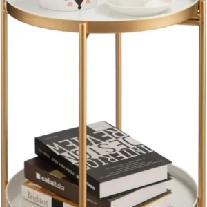 Runder Goldener Beistelltisch Metall 2 Ebenen Wohnzimmer Schlafzimmer