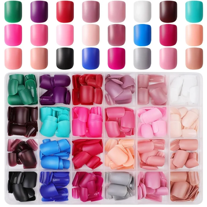 24er Pack Matt Eckig Nägel Press on Nails Set mit Nagelfeile