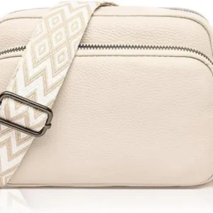 Crossbody Bag Damen Echtes Leder Umhängetasche Reißverschluss Schwarz