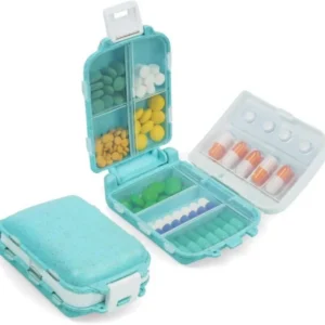 Tablettenbox 7 Tage Pillendose 8 Fächer 3 Schichten Blau