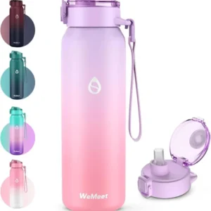 Edelstahl Trinkflasche Sport Strohhalm 1L doppelwandig 1000ml Outdoor