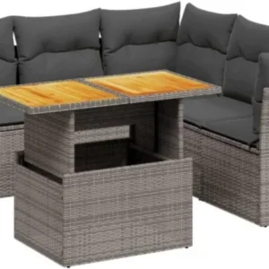 Garten Sofagarnitur mit Kissen 5-TLG. Poly Rattan Grau