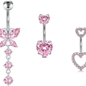3stk Herz Bauchnabelpiercing Edelstahl CZ 14G 10mm Piercing Silber