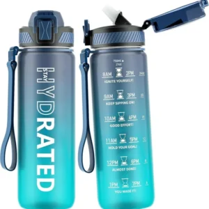 Trinkflasche 750ML BPA-frei Tritan mit Strohhalm und Zeitmarkierung