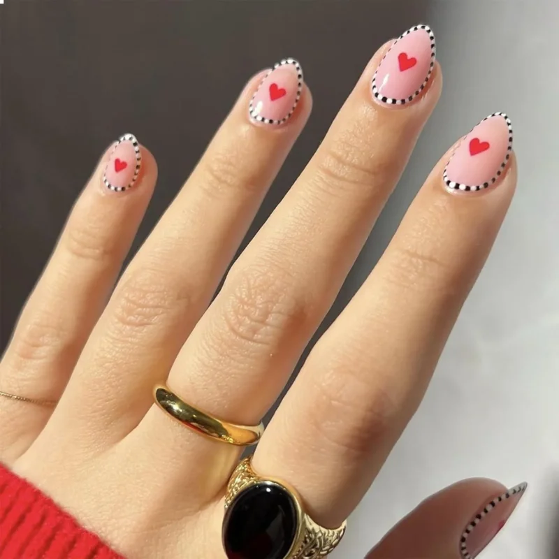 24 Stück Mandelförmige French Tip Press-On Nägel mit Zebra-Streifen