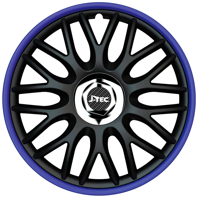 J-Tec, Satz Radzierblenden Orden R 15-Zoll Schwarz/Blau + Chrom Ringe, ABS, Blau, Chrom, Schwarz