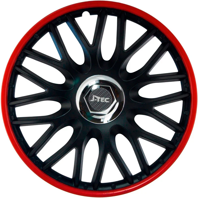 J-Tec, Satz Radzierblenden Orden R 16-Zoll Schwarz/Rot + Chrom Ringe, ABS, Chrom, Rot, Schwarz