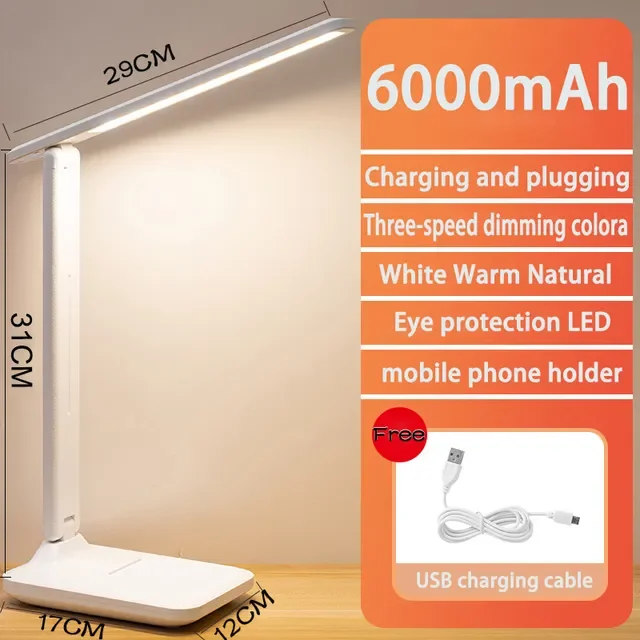 Sandsberg LED Tischlampe | Wiederaufladbar 6000mAh | Stufenlos dimmbar | Faltbare Schreibtischlampe mit Touch