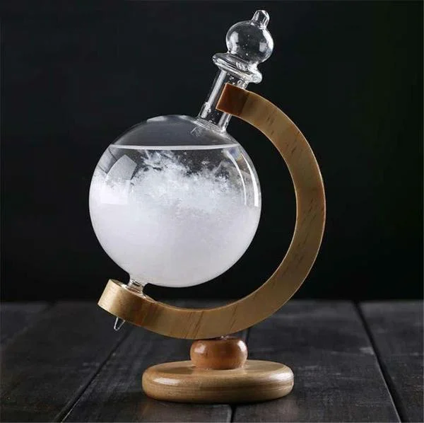 Karnz | Sturmglas Wettervorhersage Flasche Kristall Schreibtisch Barometer mit Holzfuß