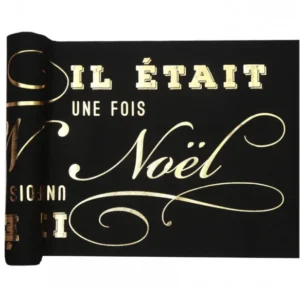 Chemin de table en coton il était une fois Noël noir et doré