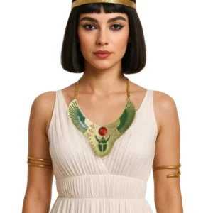 Collier égyptien pour adulte doré avec motif scarabée vert et rouge