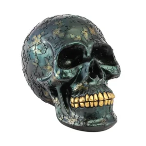 Gold-Grüner Dekoschädel aus Resin für Halloween 17 x 25 x 17,5 cm