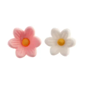 Décorations en sucre marguerites pour gâteau roses et blanches