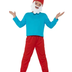 Déguisement de Grand Schtroumpf™ pour enfant bleu et rouge avec barbe blanche