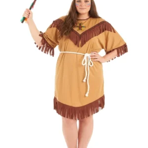 Déguisement d'indienne pour femme bicolore marron et beige à franges