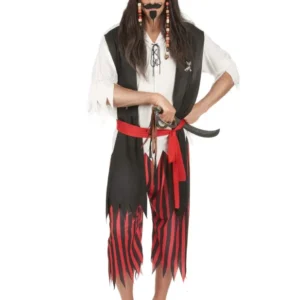 Déguisement pirate corsaire pour homme noir et rouge avec bandana