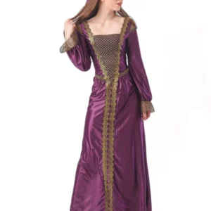 Déguisement de princesse médiévale pour femme violet et doré avec couronne