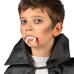 Dentier de vampire pour enfant et adulte blanc avec faux sang