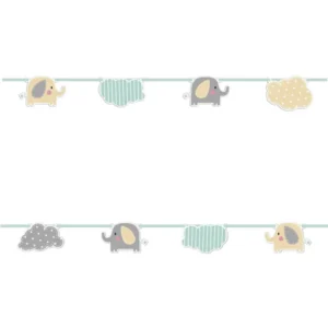 Guirlande en carton bébé éléphant et nuages pour enfant pastel gris et jaune