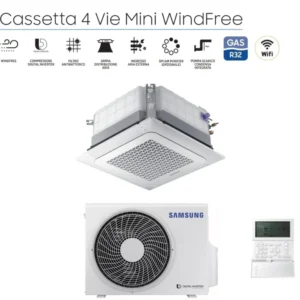 climatizzatore condizionatore inverter samsung cassetta 4 vie mini windfree 9000 btu r 32 ac026rnndkg con pannello e comando a filo novita