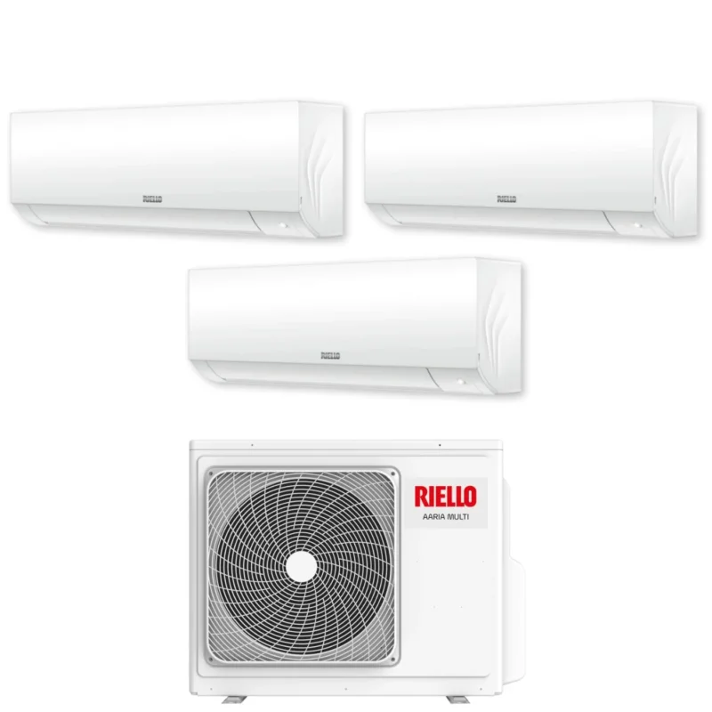 climatizzatore condizionatore riello trial split inverter serie aaria plus 12_12_12 con aaria multi 355 p r 32 wi fi optional 12000_12000_12000