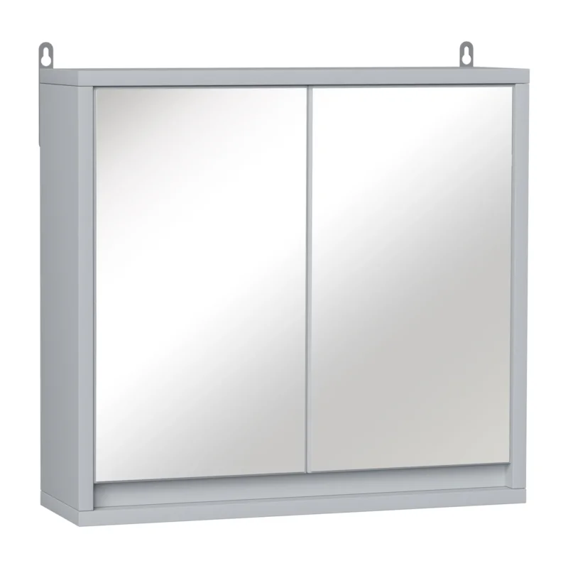 easycomfort easycomfort armadietto doppia porta a vetro con ripiano regolabile da bagno da parete legno 48x14 5x45cm grigio ean 8054111845229